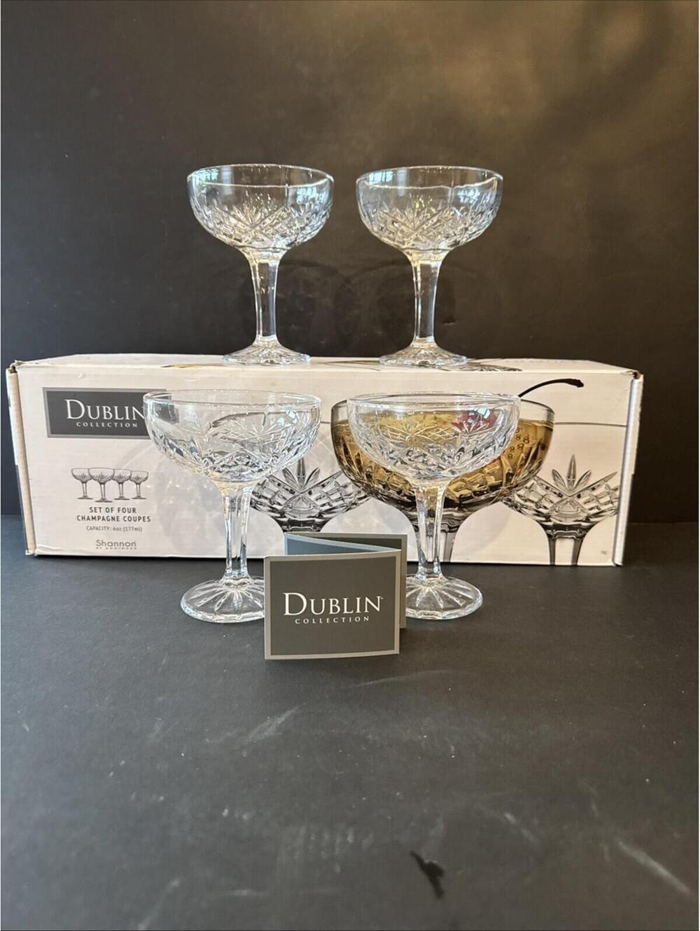 Dublin Shannon Godinger  Crystal Champagne Coupes Glasses Set of 4 - 6 oz.